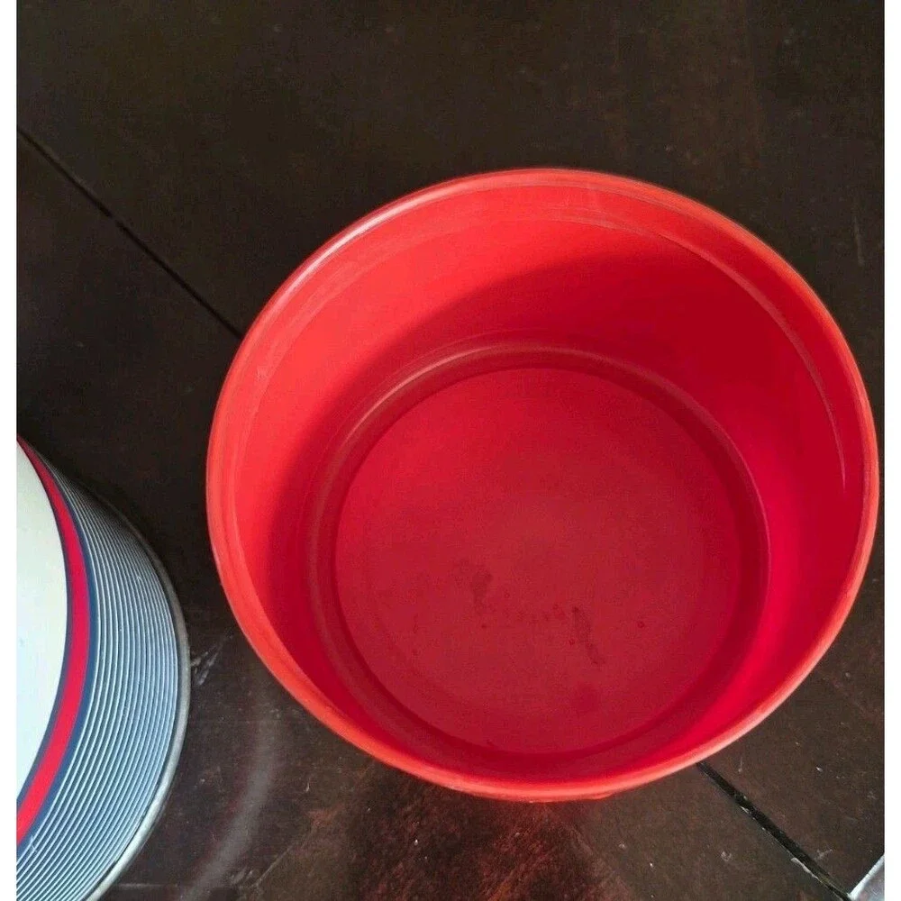 Vintage Sears J C Higgins Metal Vacuum Thermos Red Navy Striped Red Cap 1950s